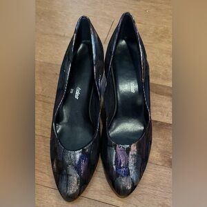 Vintage 80s 90s TENDER TOOTSIES heels pumps metallic colorful lamé retro US9.5